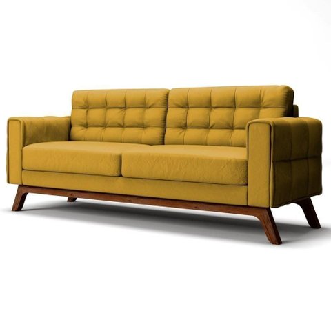 Sofá 230 Cm 3 Lugares Sandero B-279 Veludo Amarelo - Domi