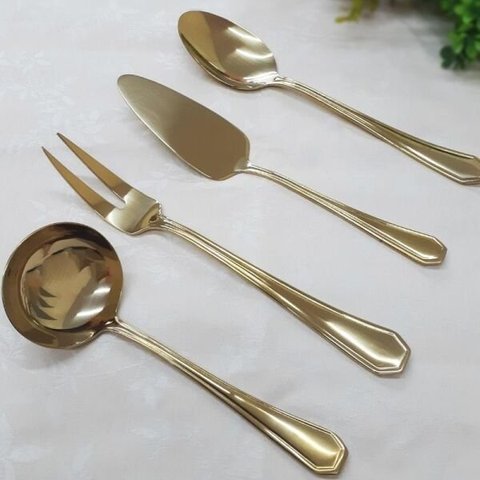 Conjunto Dourado de Talheres para servir com 4 peças