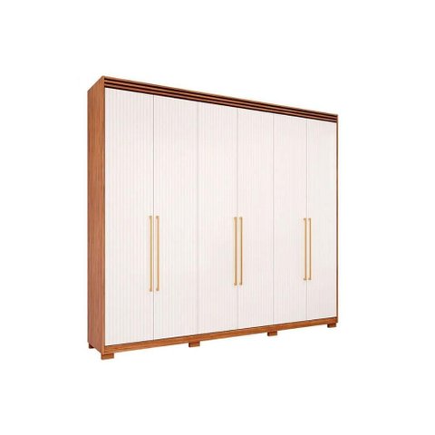 Guarda Roupa Casal 6 Portas e 5 Gavetas C/ 1 Espelho Interno e Pés Aurora Cinamomo/grafiato - Panan