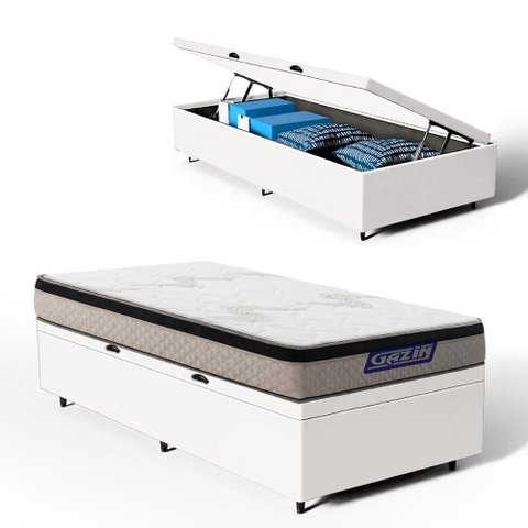 Cama Box Baú com Colchão Gazin de Espuma D33 Pillow In Force Mid Solteiro 88cm