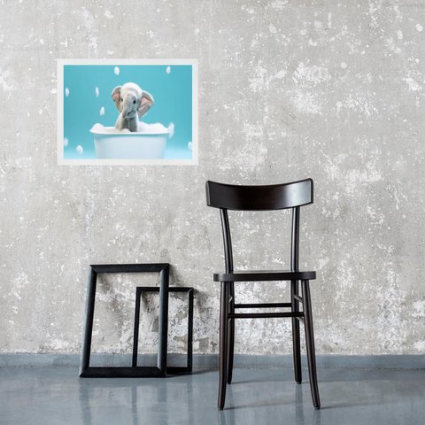 Quadro para Banheiro Elefantinho - Horizontal 33x24cm:moldura Branca