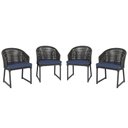 Ver imagem 1 de 4 Cadeira Noronha Aluminio Micro Pintura Preta, Tr. Telinha Corda Nautica Preta, Estofado - Azul