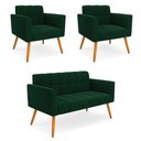 Ver imagem 1 de Namoradeira e 2 Poltronas Pé Palito Castanho Elisa Bouclê Verde D03 - D'Rossi