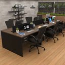 Ver imagem 3 de Estação de Trabalho 6 Lugares Mesa Escritório 140x60cm com Gaveteiro 2 Gavetas Flex - Nogal/Preto