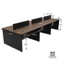 Ver imagem 2 de Estação de Trabalho 6 Lugares Mesa Escritório 140x60cm com Gaveteiro 2 Gavetas Flex - Nogal/Preto