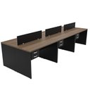 Ver imagem 1 de Estação de Trabalho 6 Lugares Mesa Escritório 140x60cm com Gaveteiro 2 Gavetas Flex - Nogal/Preto