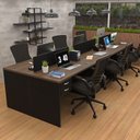 Ver imagem 6 de Estação de Trabalho 6 Lugares Mesa Escritório 140x60cm com Gaveteiro 2 Gavetas Flex - Nogal/Preto