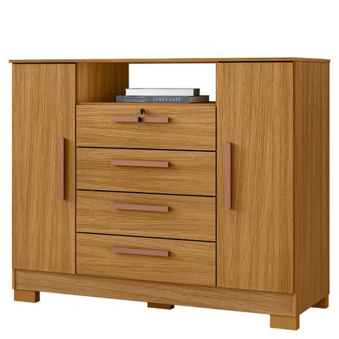 Cômoda Sapateira Rack para Quarto 2 Portas 4 Gavetas Madri Carvalho Americano