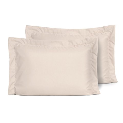 Kit 2 Fronhas Slim com 3 Abas 50cm X 70cm Micropercal 200 Fios - Bege - 100% Poliéster