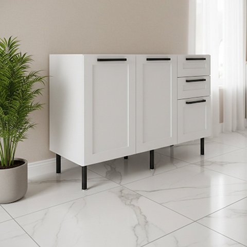 Balcão sem Tampo para Cozinha 2 Portas e 3 Gavetas 120cm TM1300 MDF Grazi Branco