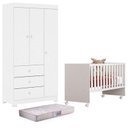 Ver imagem 1 de Berço Nacional Doce Sonho 3540 e Guarda Roupa Duda 3 Portas Branco Brilho com Colchão Gazin – Phoeni