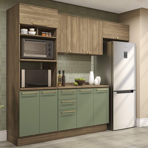 Armário de Cozinha Modulada Completa Reta 5 Peças 2,70m 287 Botanic Kappesberg