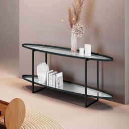 Aparador Espelhado para Sala de Jantar Agnes em Madeira Maciça Ébano Metal Preto - 1