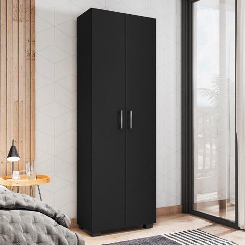 Armário Multiuso Samara Preto Tx com Portas Grandes e 6 Prateleiras 188cm Mdp