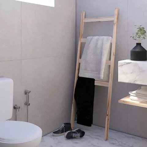 Porta Toalha Madeira Natural Parede Organiza Toalhas Roupas Technox Marron