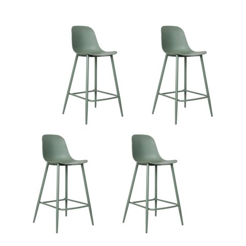 Kit com 4 Banquetas Miami Média Assento Polipropileno e Base em Aço com Pintura Epóxi - Verde Aloe