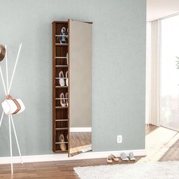 Sapateira Armário 1 Porta 5 Prateleiras 12 Pares com Espelho Multiuso Lavanderia Marrom Madeira - 6