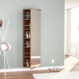 Sapateira Armário 1 Porta 5 Prateleiras 12 Pares com Espelho Multiuso Lavanderia Marrom Madeira - 6 Sapateira Armário 1 Porta 5 Prateleiras 12 Pares com Espelho Multiuso Lavanderia Marrom Madeira - 6