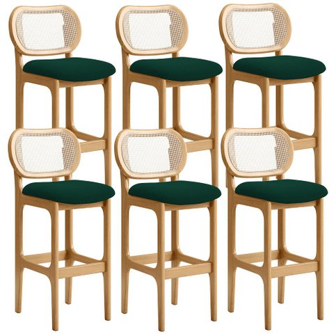 Kit 06 Banquetas Altas Para Cozinha Bancada Sala Tela Betta Fixa L02 Bouclê Verde - Lyam Lyam Decor