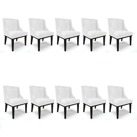 Kit 10 Cadeiras de Jantar Liz Corano Branco Base Fixa Madeira Preto - D’Rossi