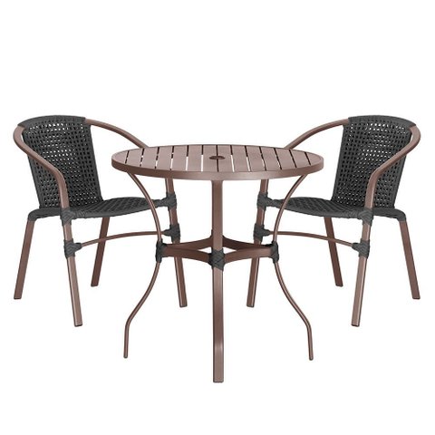 02 Cadeiras Floripa e Mesa Roma 80cm Marrom e Corda Nautica Trama Original