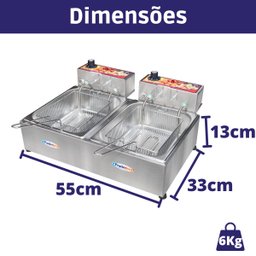 Fritadeira Elétrica Industrial Inox 2 Cubas 5 Litros com Cesto:220v - 2