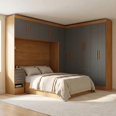 Guarda Roupa Casal Modulado 11 Portas 5 Gavetas com Cabeceira 100% MDF Imperial Yescasa Cinamomo/Chumbo