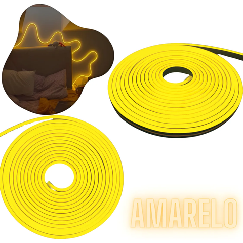 Kit Fita Neon 12v Flexível Silicone Ip65 5 Metros + Fonte 5a Cores:ambar
