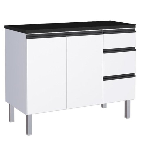 Balcão Para Cozinha de Aço 2 Portas 3 Gavetas e Porta Tempero Gaia 120 Com Tampo Cozimax Branco