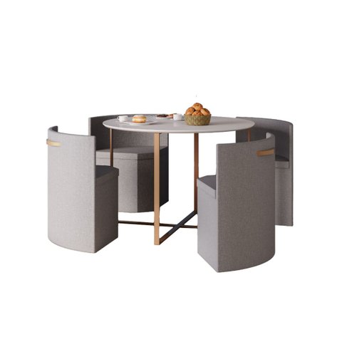 Conj. Compacto Sala de Jantar Pixel - Mesa Redonda C/ 4 Cadeiras Estofadas