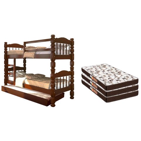 Treliche Madeira Maciça Palmo com Auxiliar 3 Colchões D20