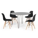 Ver imagem 1 de Conjunto Mesa de Jantar Redonda Hairpin 120cm Volpi com 4 Cadeiras Eames Eiffel - Preto