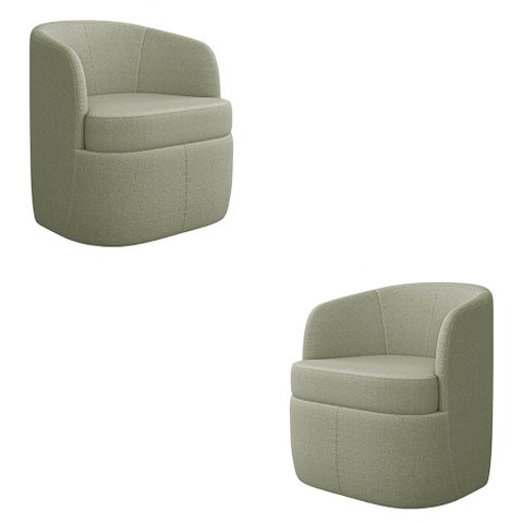 Kit 2 Poltronas Decorativas Design Moderno Bel Sala de Estar Base Giratória Bouclê Verde Oliva G33 -