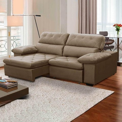 Sofa Retratil Reclinavel 2 Lugares 2,60m Crystal Veludo Capuccino Lansofbr