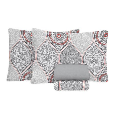Jogo de Cama King Estamparia -premium Plus Etnica Cinza