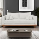Ver imagem 7 de Kit 1 Poltrona Living + Sofá 3 Lugares Madeira Tecido Linho Cor:bege
