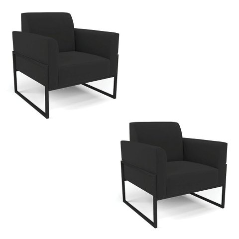 Kit 2 Poltronas Base Industrial Alta Preto Marisa Veludo D03 - D\'rossi Cor Preto