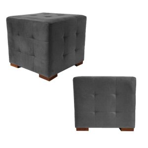 Kit 2 Puffs Cuba Decorativo Suede Cinza - D'Rost