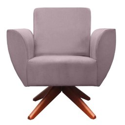 Poltrona Jolly Base Giratória de Madeira Veludo Rosê - D'Rost - 1