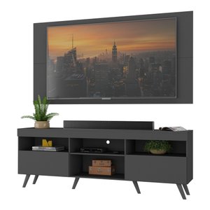 Rack com Painel para TV até 65 Polegadas e Pés Retrô Flórida Multimóveis Preto