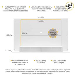 Painel c/ suporte TV 60" Tókio Multimóveis Branco - 4