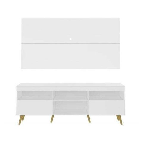 Rack com Painel e Suporte para Tv até 65 Polegadas e Pés Retrô Flórida Multimóveis Branco/natural