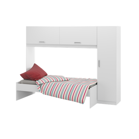 Cama Solteiro com Colchão Incluso e Guarda-roupa Multimóveis Branco