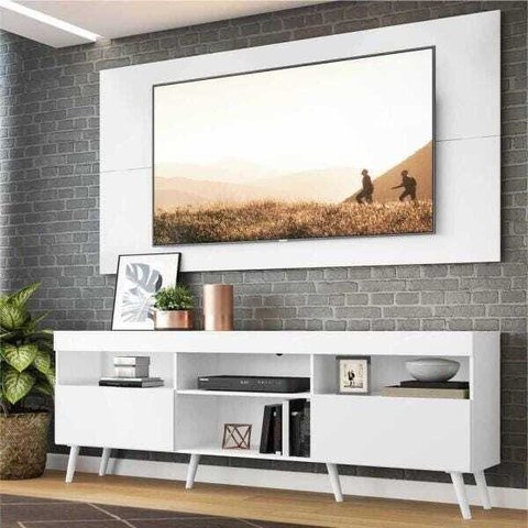 Rack com Painel para TV até 65 Polegadas e Pés Retrô Flórida Multimóveis Branco