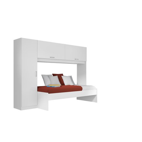 Cama Solteiro com Colchão Incluso e Guarda-roupa Multimóveis Branco