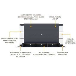 Painel para TV até 65 Polegadas com Espelho Nairóbi Plus Multimóveis Preto - 4