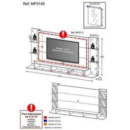 Painel para TV até 65 Polegadas com Espelho Nairóbi Plus Multimóveis Preto - 7