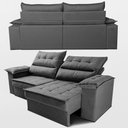 Ver imagem 4 de Sofá Retrátil e Reclinável 2,60m com Molas e Espuma D33 Thunder Velusoft Cinza Cama Inbox