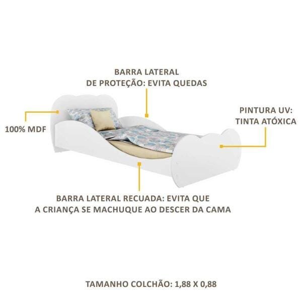 Cama Infantil com Colchão Incluso 100% MDF Safira Multimóveis Branco Branco - 4