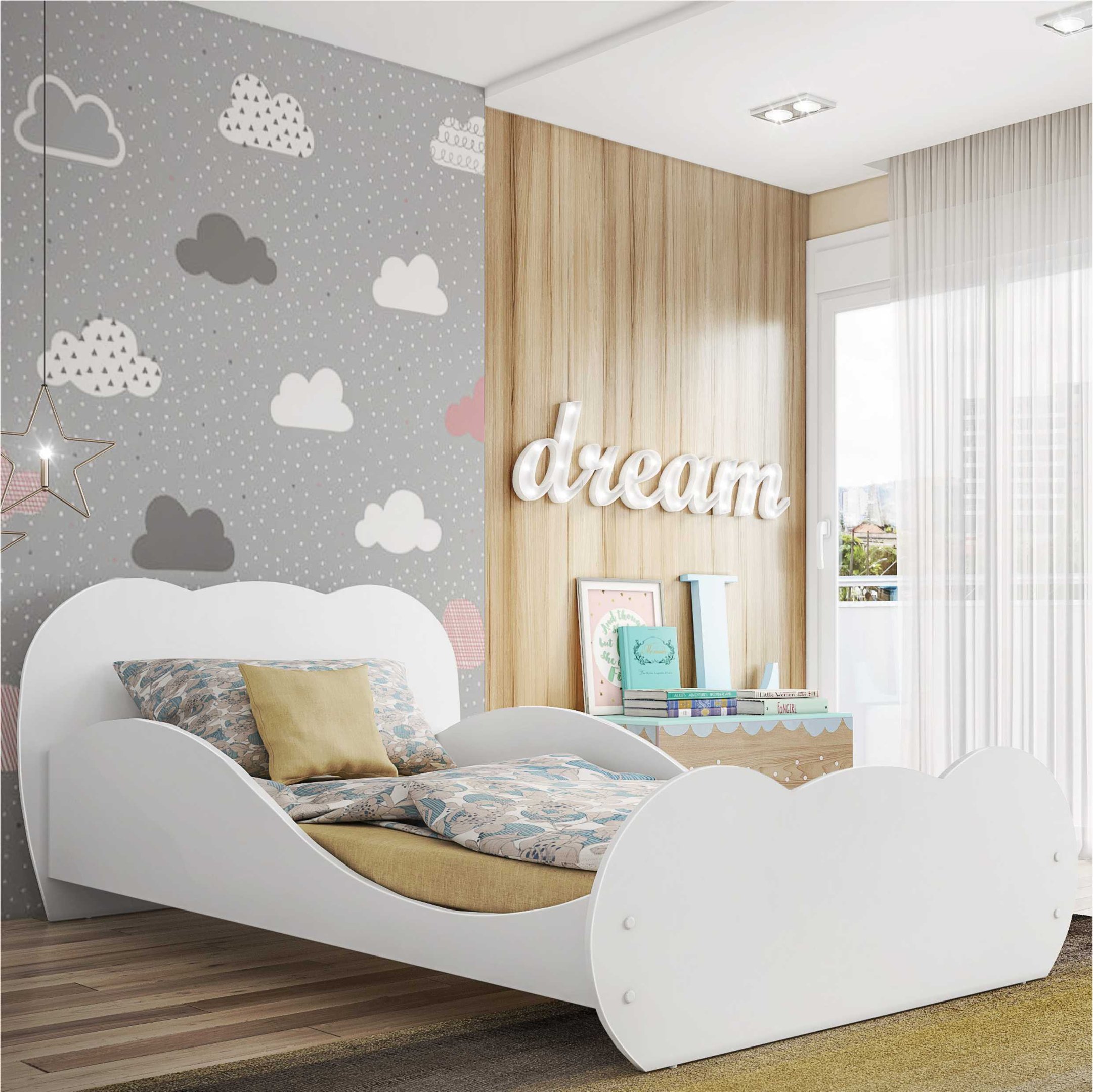 Cama Infantil com Colchão Incluso 100% MDF Safira Multimóveis Branco Branco